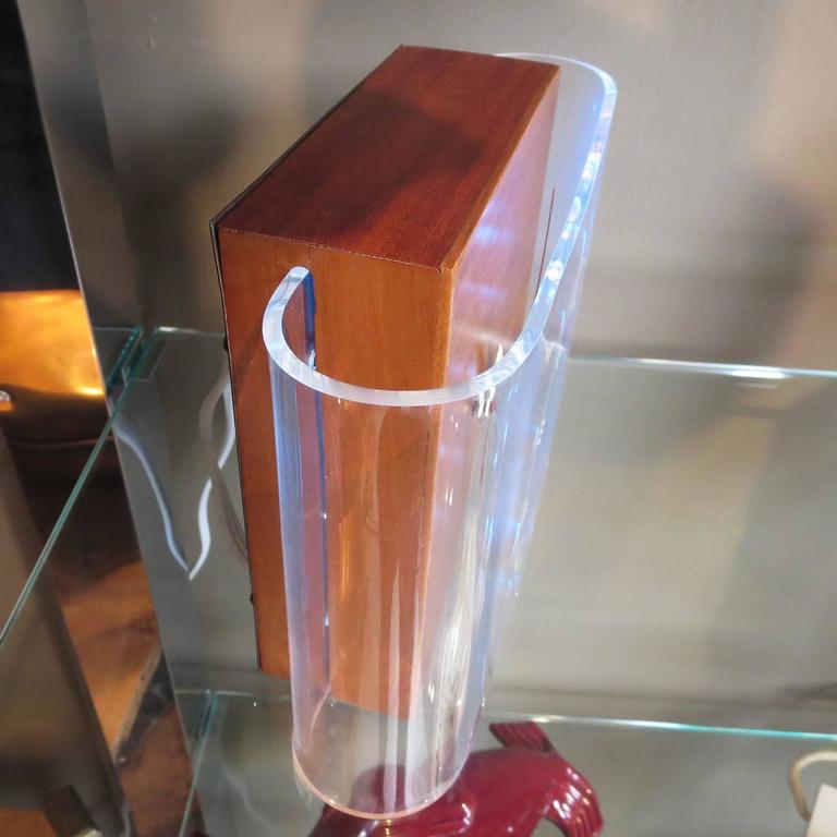 Lackner "Curvaline" Neon Desk Clock in Lucite and Mahogany at 1stDibs