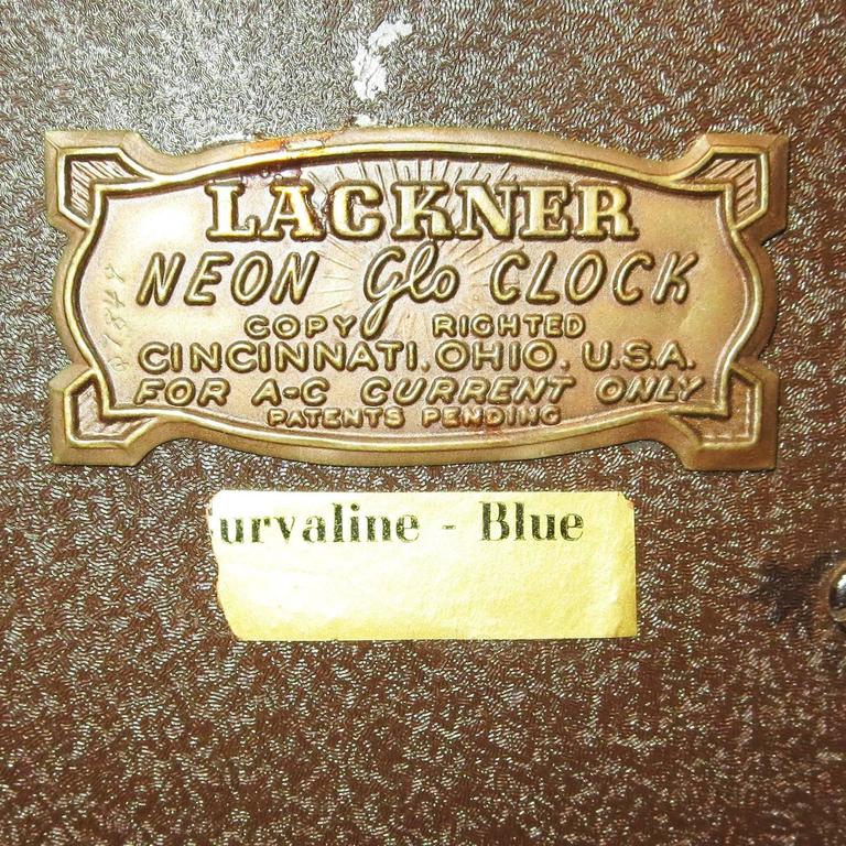 Lackner "Curvaline" Neon Desk Clock in Lucite and Mahogany at 1stDibs