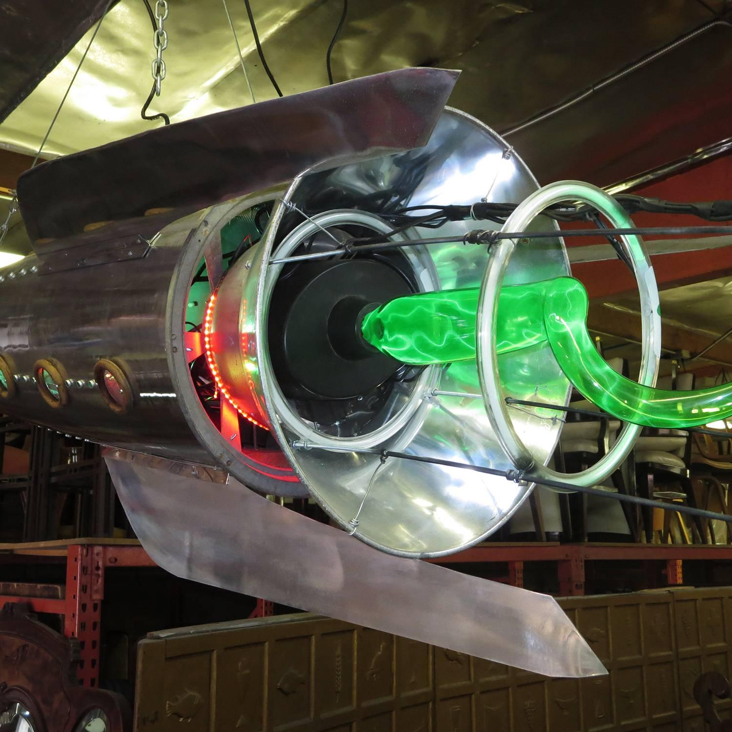 Steampunk Neon Lighted Rocket Ship by California Artist Baron Margo