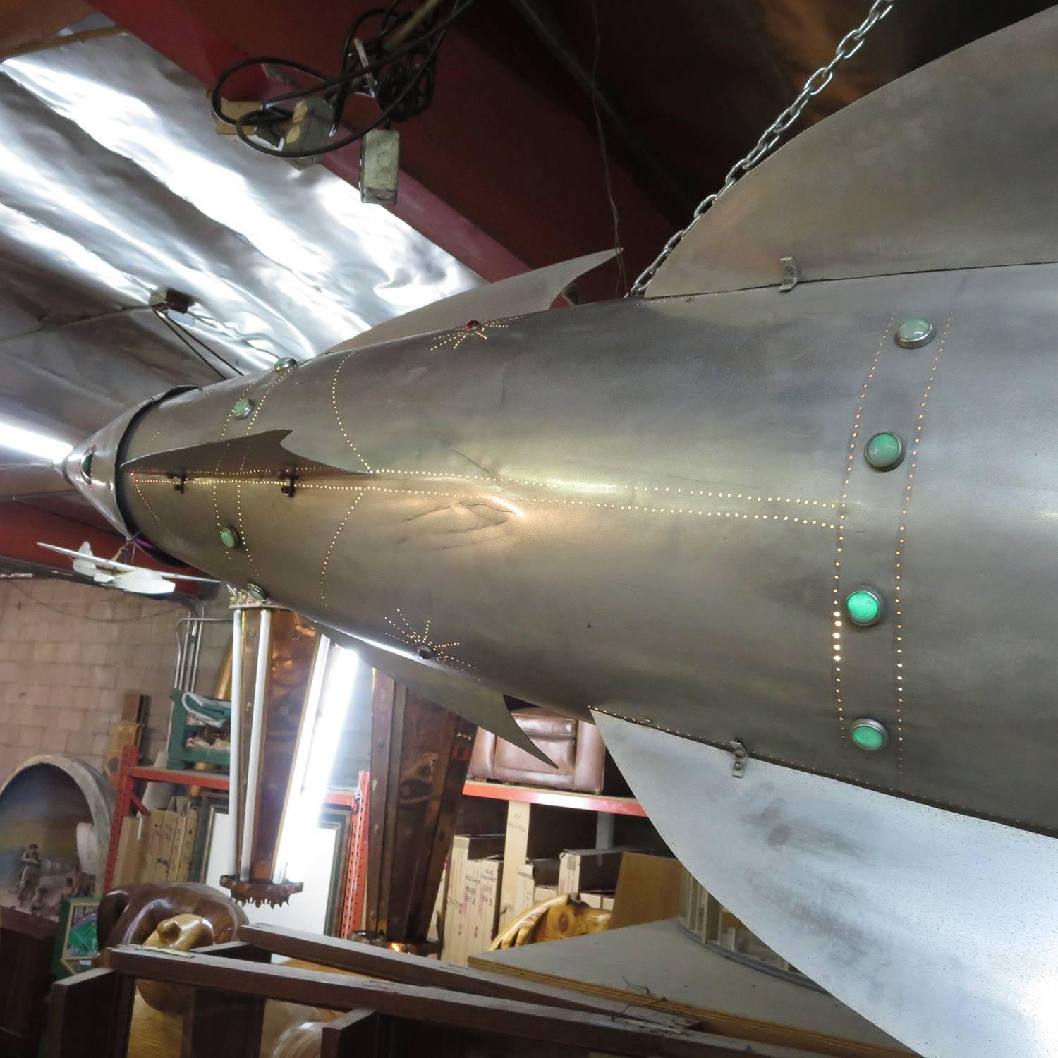 Steampunk Lighted Rocket Ship Sculpture by California artist Baron Margo
