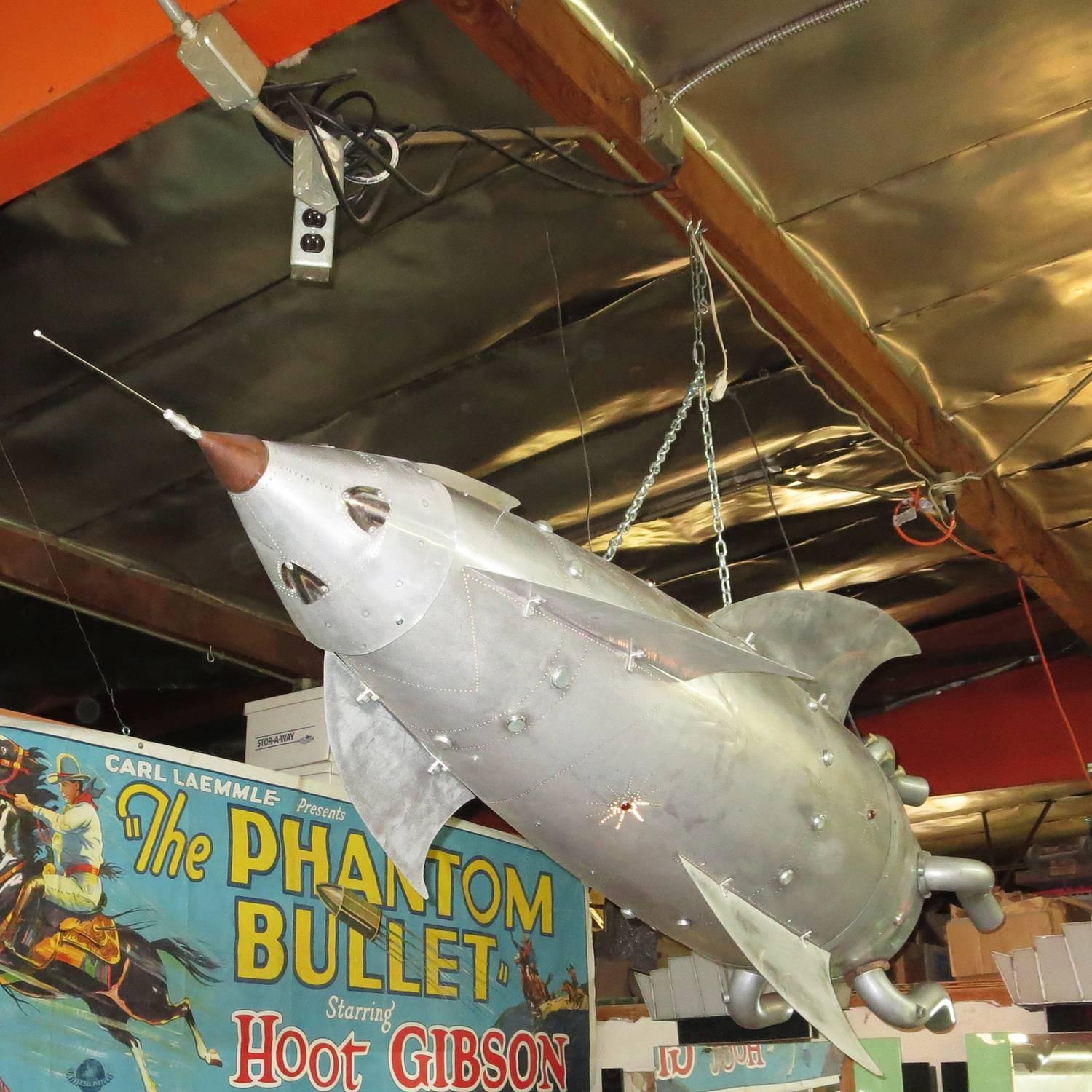 American Lighted Rocket Ship Sculpture by California artist Baron Margo