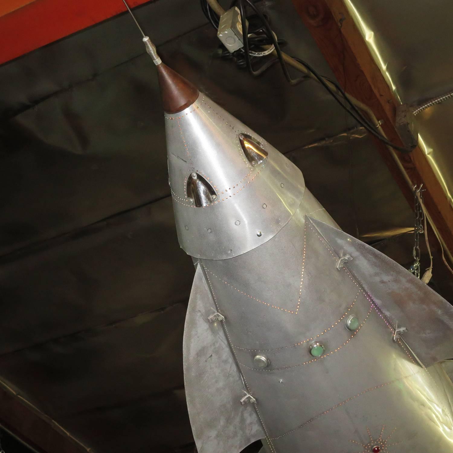 Lighted Rocket Ship Sculpture by California artist Baron Margo In Good Condition In North Hollywood, CA