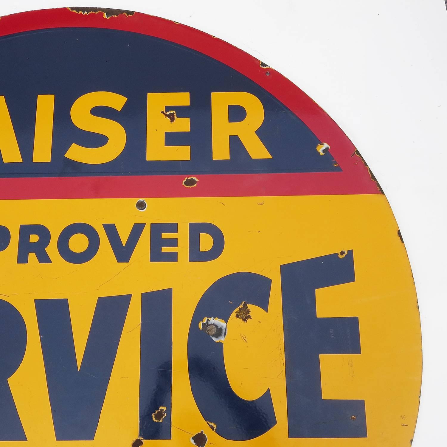 Mid-Century Modern Kaiser / Frazer Automobiles Porcelain Enamel Double Sided Service Sign