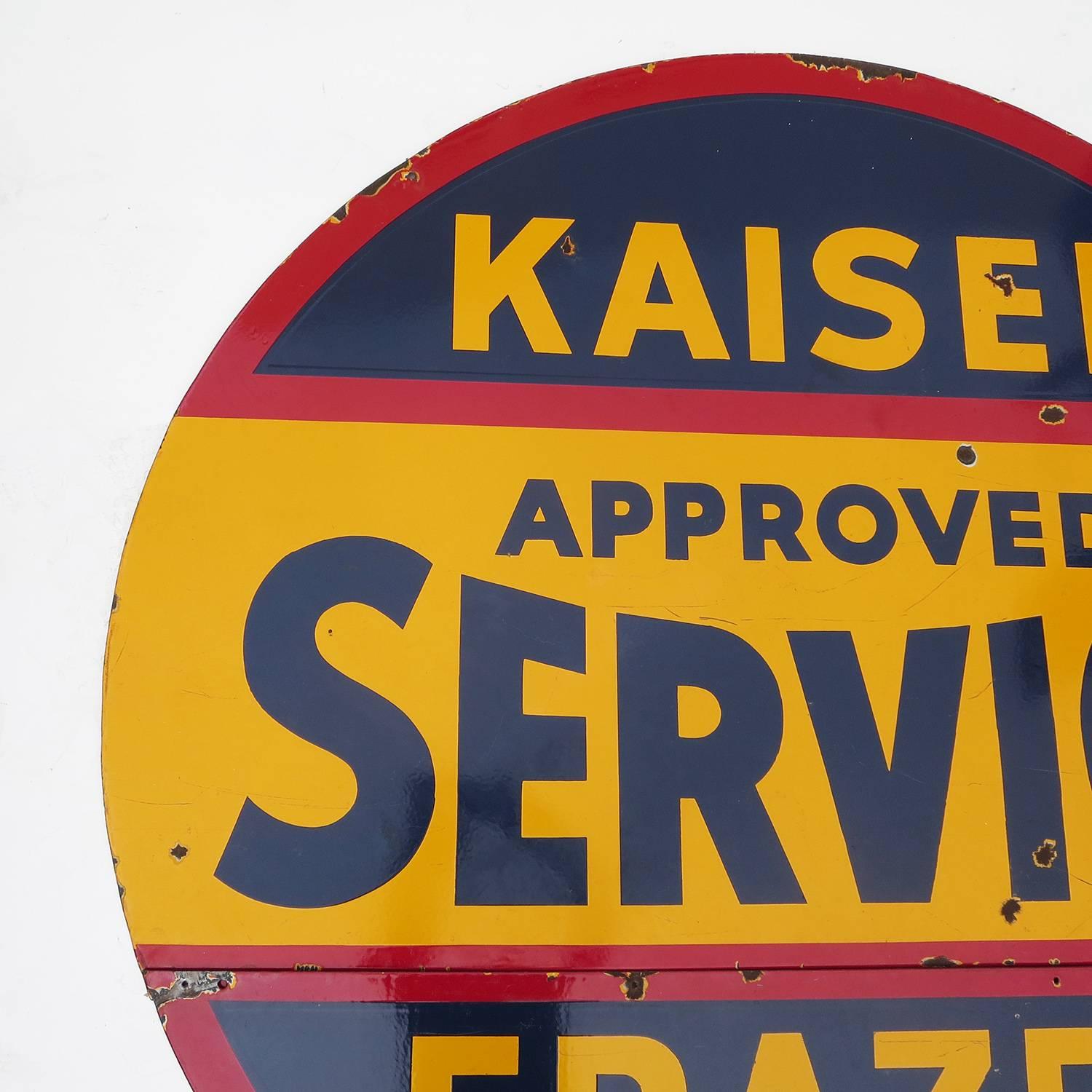 American Kaiser / Frazer Automobiles Porcelain Enamel Double Sided Service Sign
