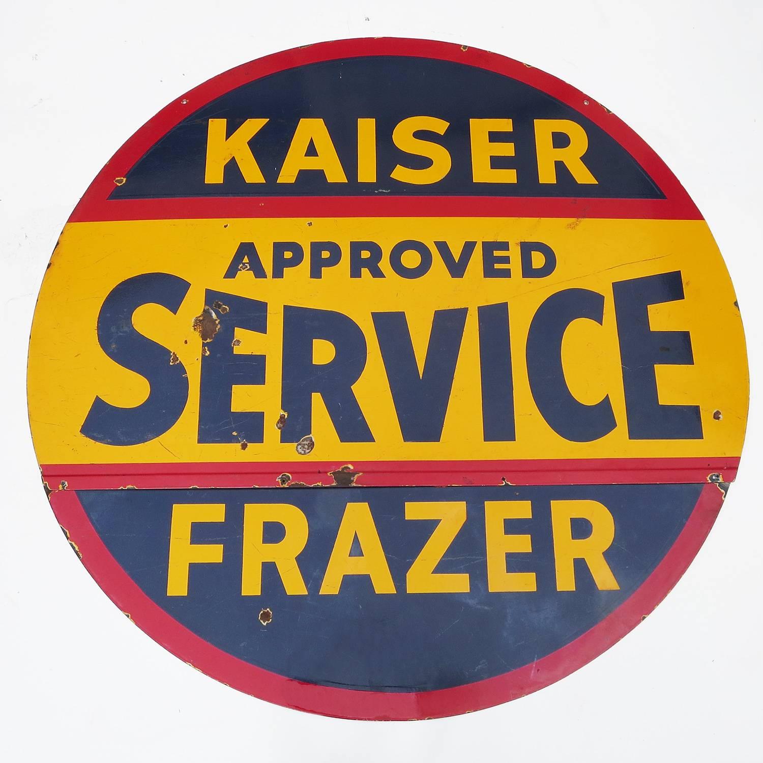 Enameled Kaiser / Frazer Automobiles Porcelain Enamel Double Sided Service Sign