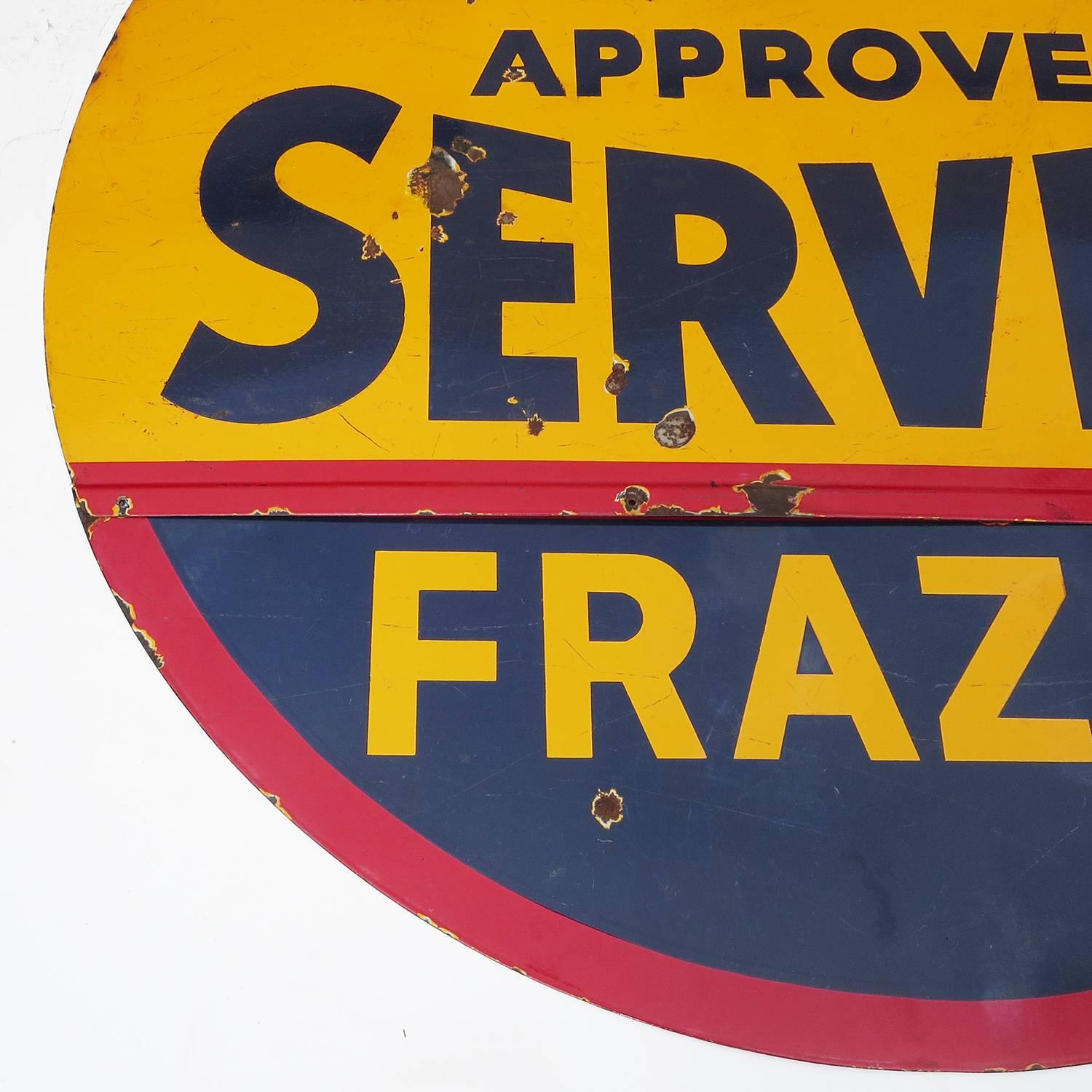Kaiser / Frazer Automobiles Porcelain Enamel Double Sided Service Sign In Fair Condition In North Hollywood, CA