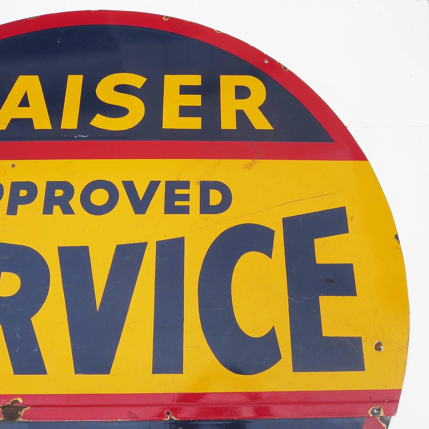 Steel Kaiser / Frazer Automobiles Porcelain Enamel Double Sided Service Sign