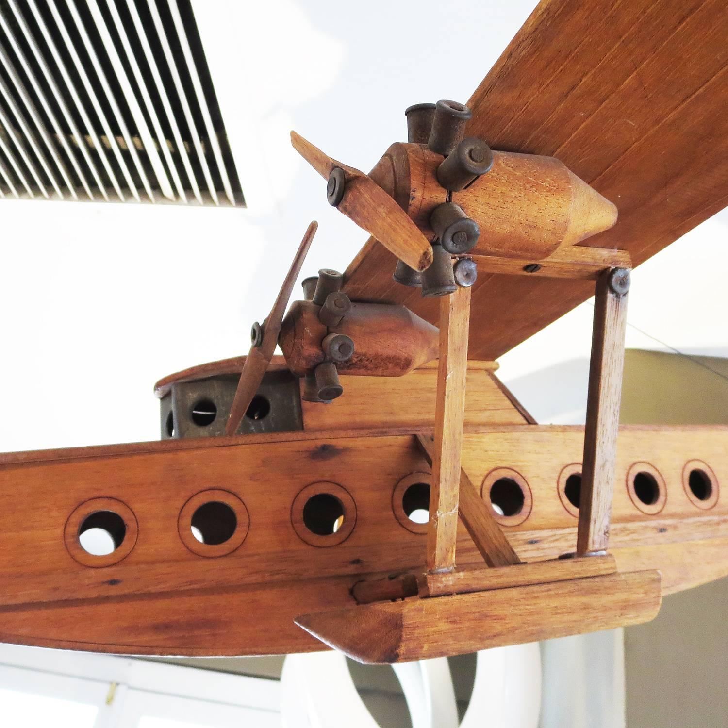 Folk Art Wooden Hanging Seaplane In Good Condition In North Hollywood, CA