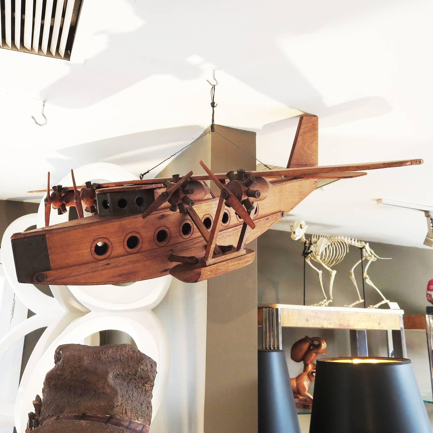Mid-20th Century Folk Art Wooden Hanging Seaplane