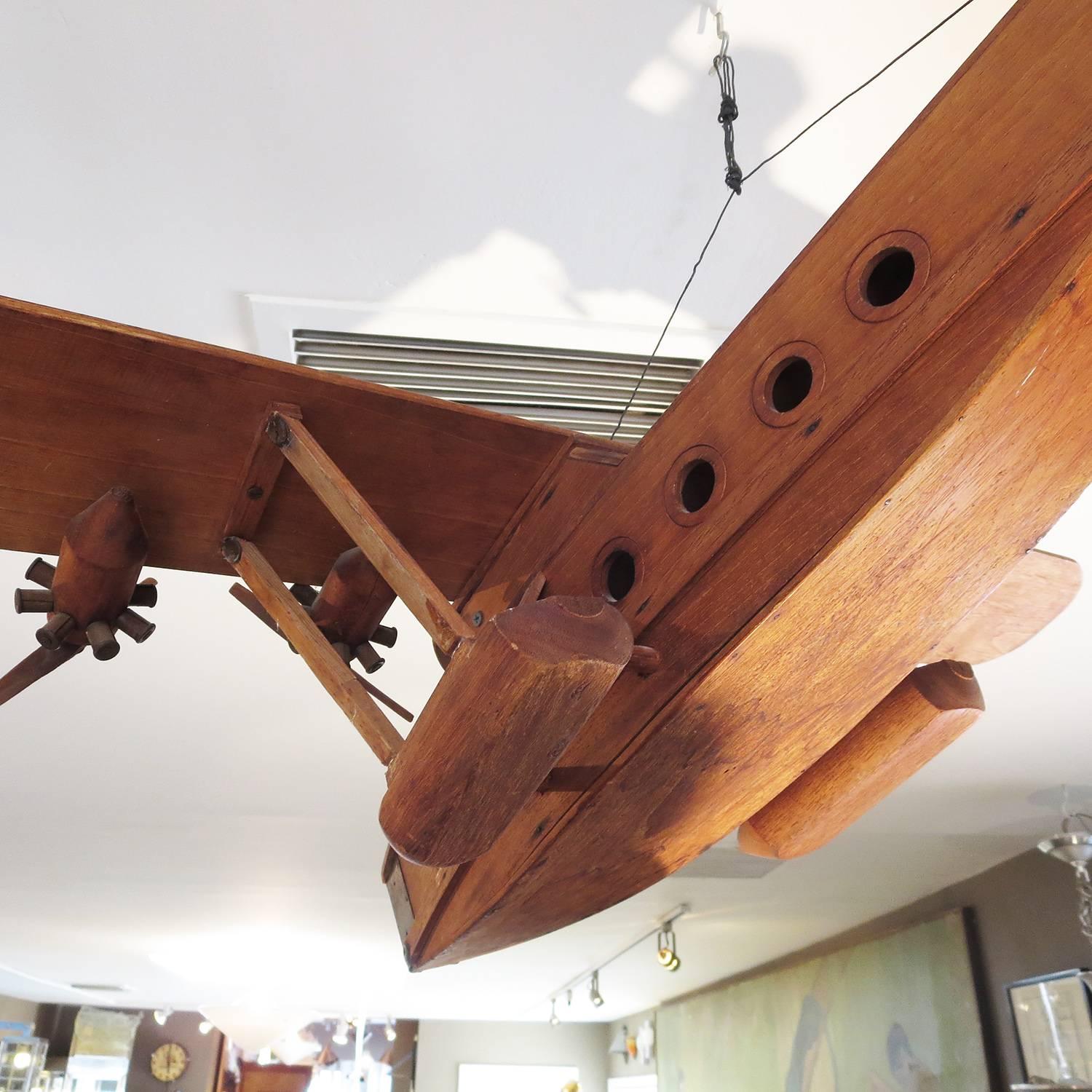 Brass Folk Art Wooden Hanging Seaplane