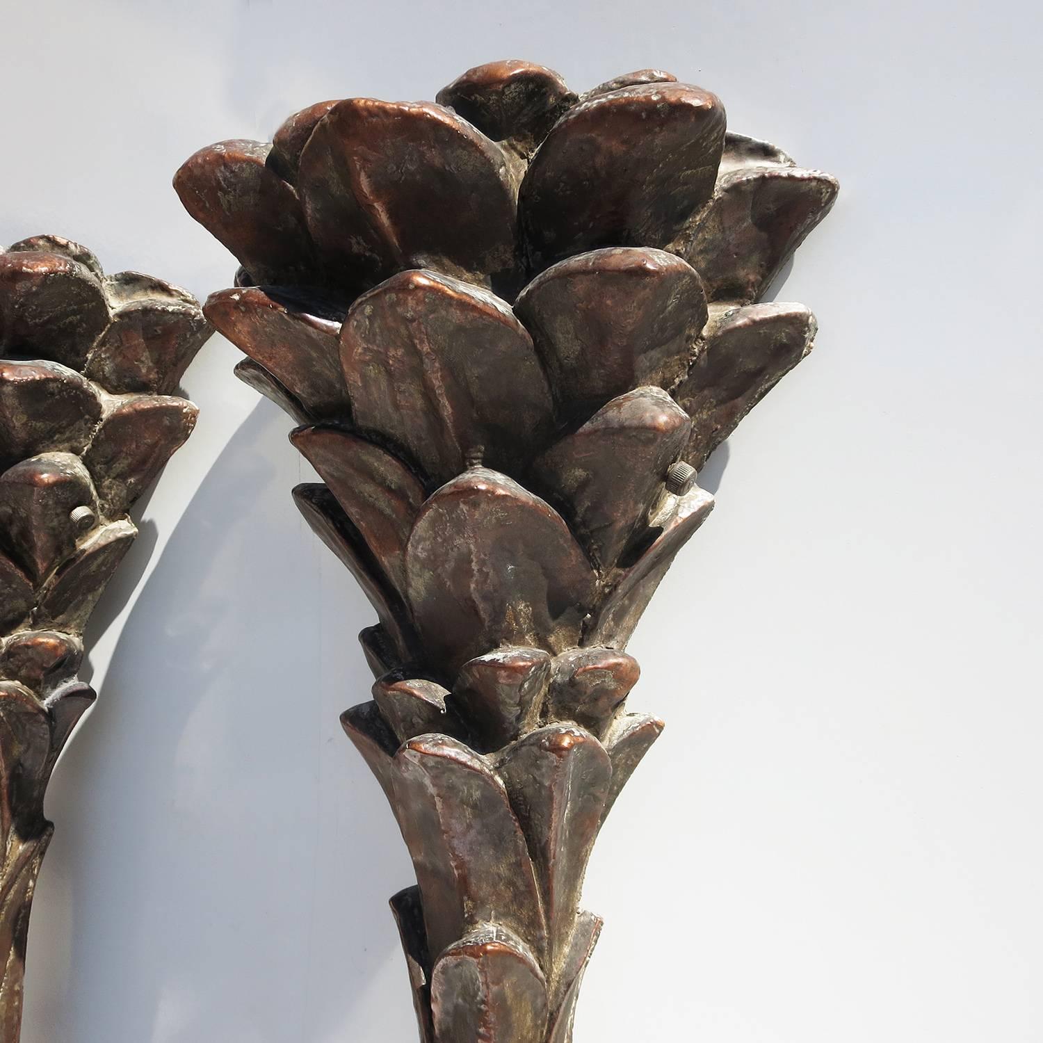 Mid-Century Modern Bronzed Palm Tree Lamps in the Manner of Serge Roche
