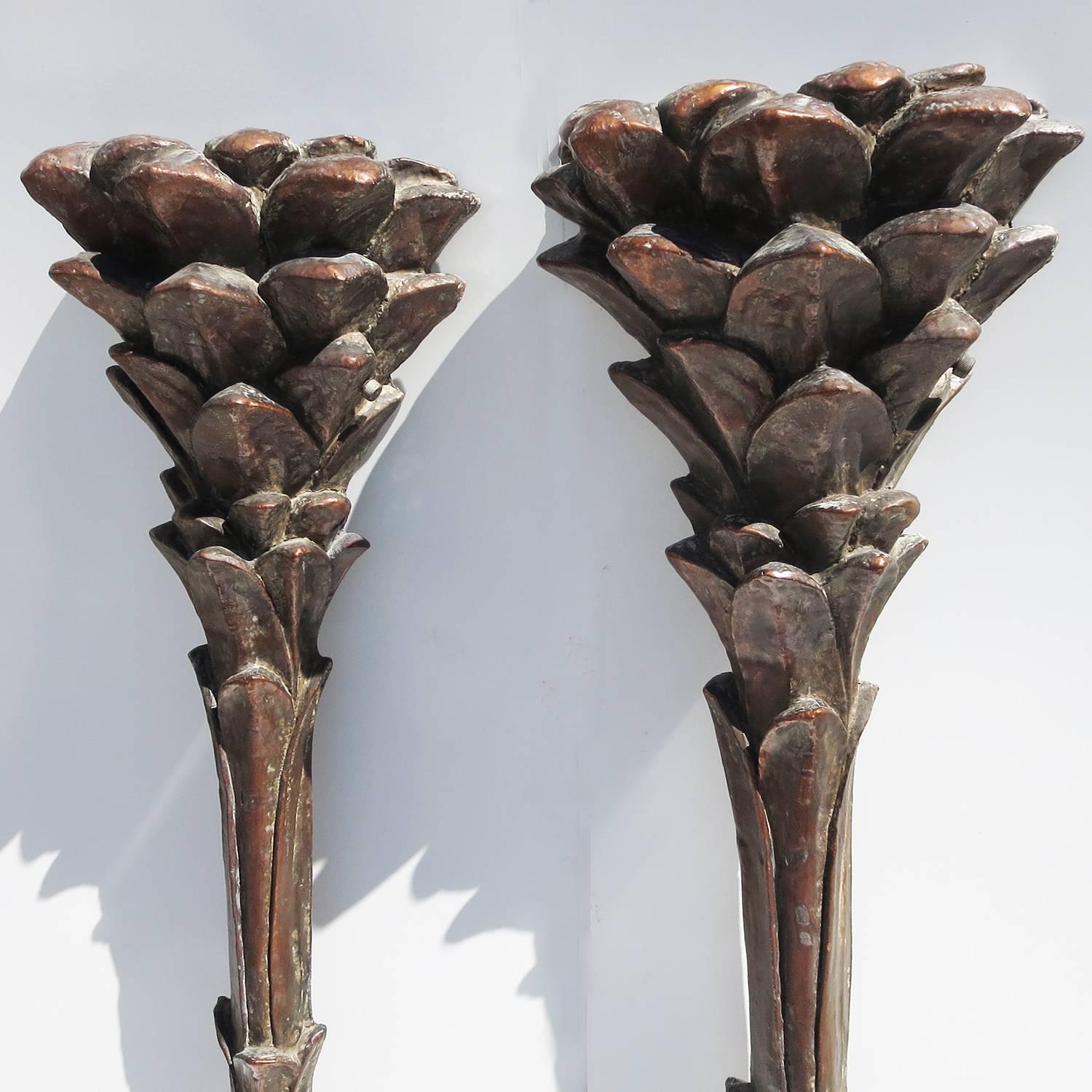 Bronzed Palm Tree Lamps in the Manner of Serge Roche In Good Condition In North Hollywood, CA