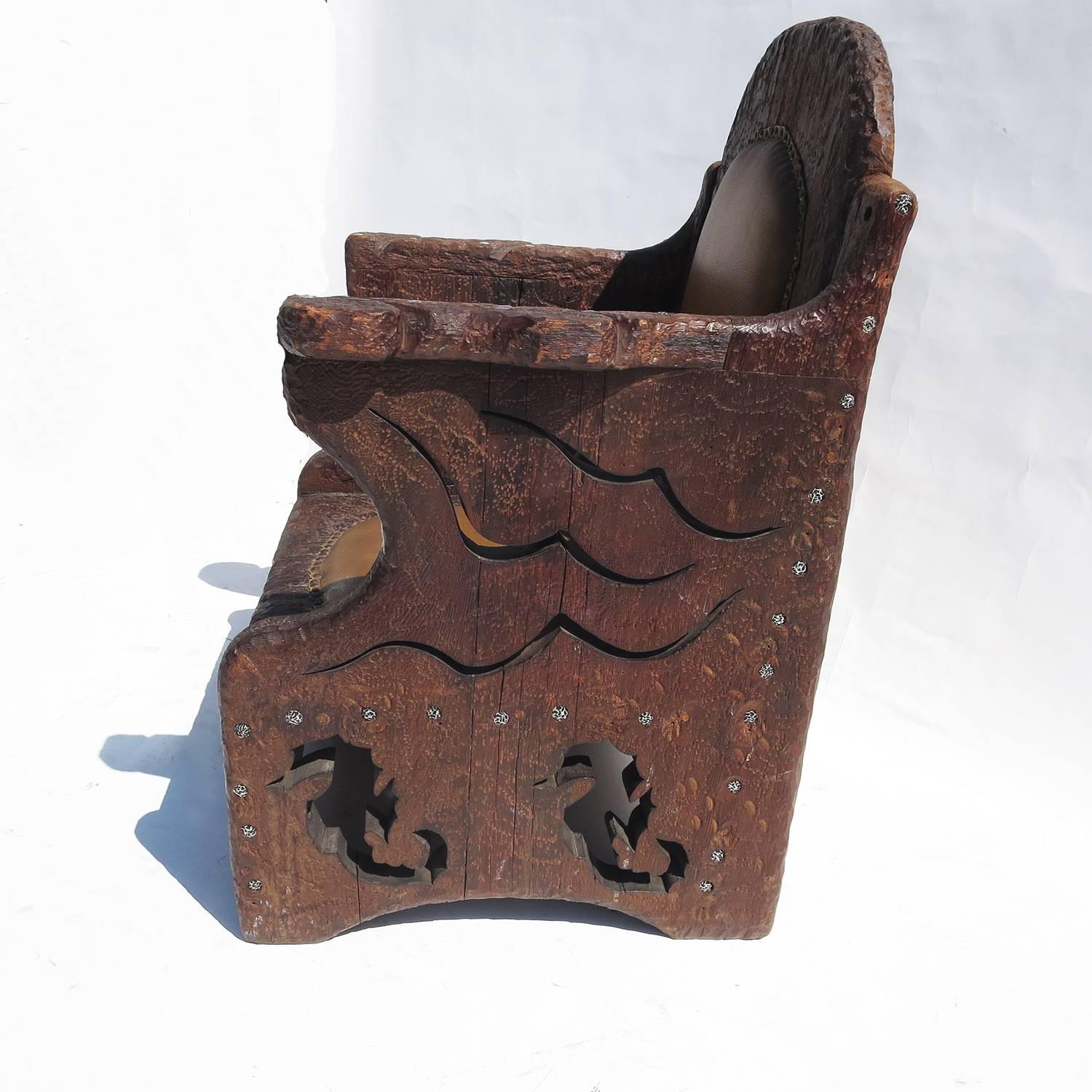 American 1960s Hand-Carved Folk Art Armchair in an Underwater Theme For Sale