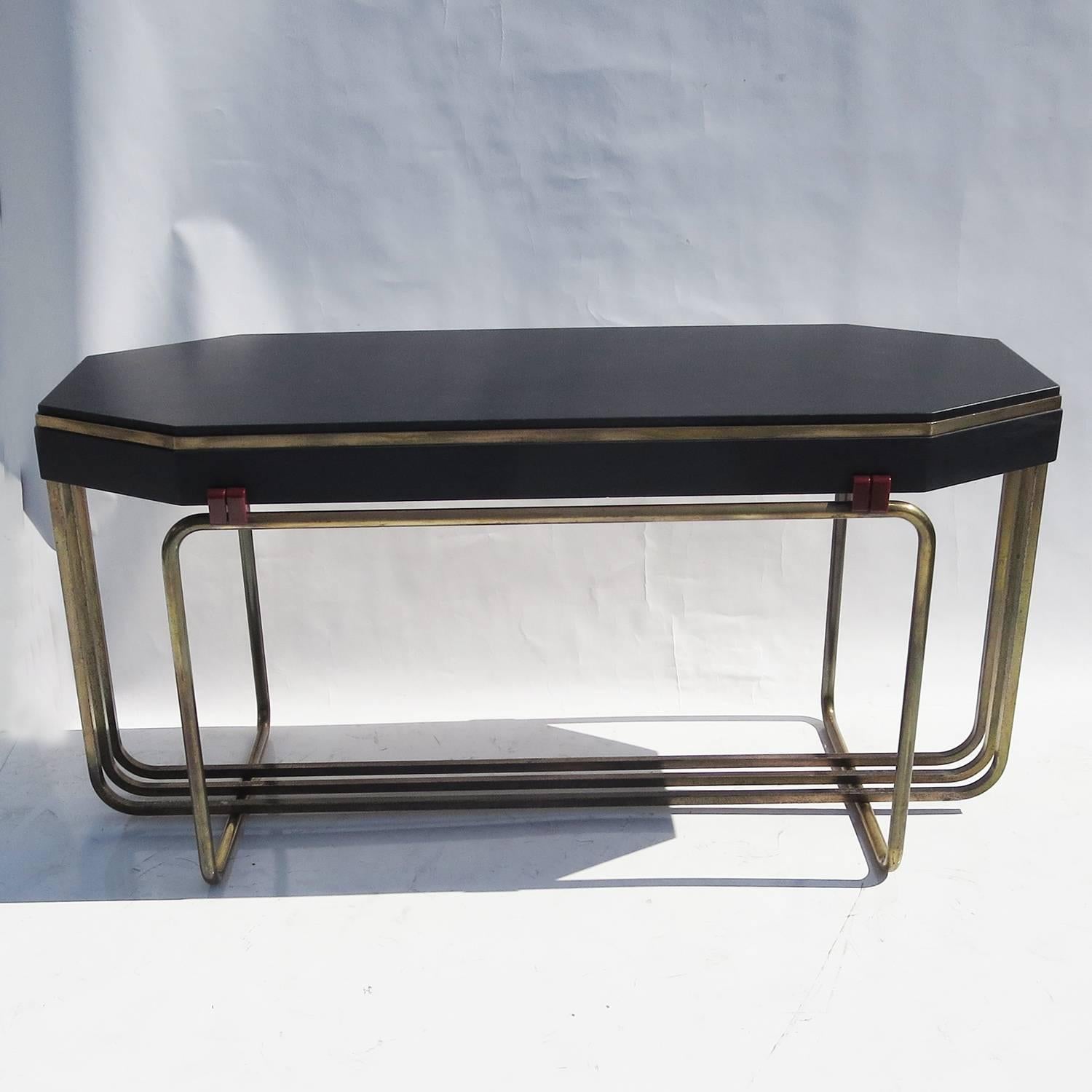 American Art Deco Console Table in Bronze and Granite