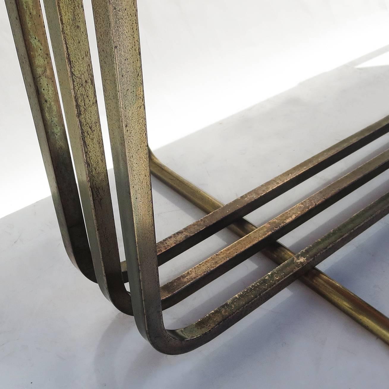 Metal Art Deco Console Table in Bronze and Granite