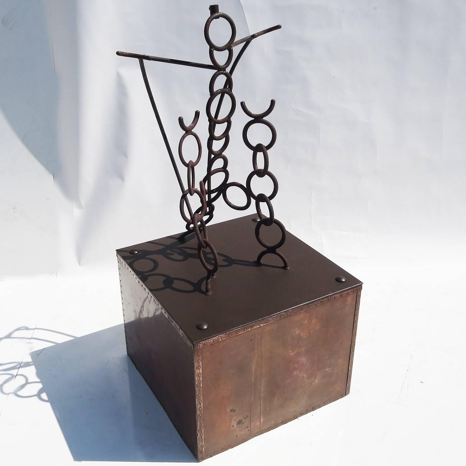 Ceramic Monumental Facial Profile Sculpture on Elaborate Steel and Copper Base