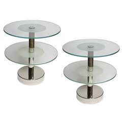Art Deco Glass and Steel Side Tables in the Manner of Gio Ponti