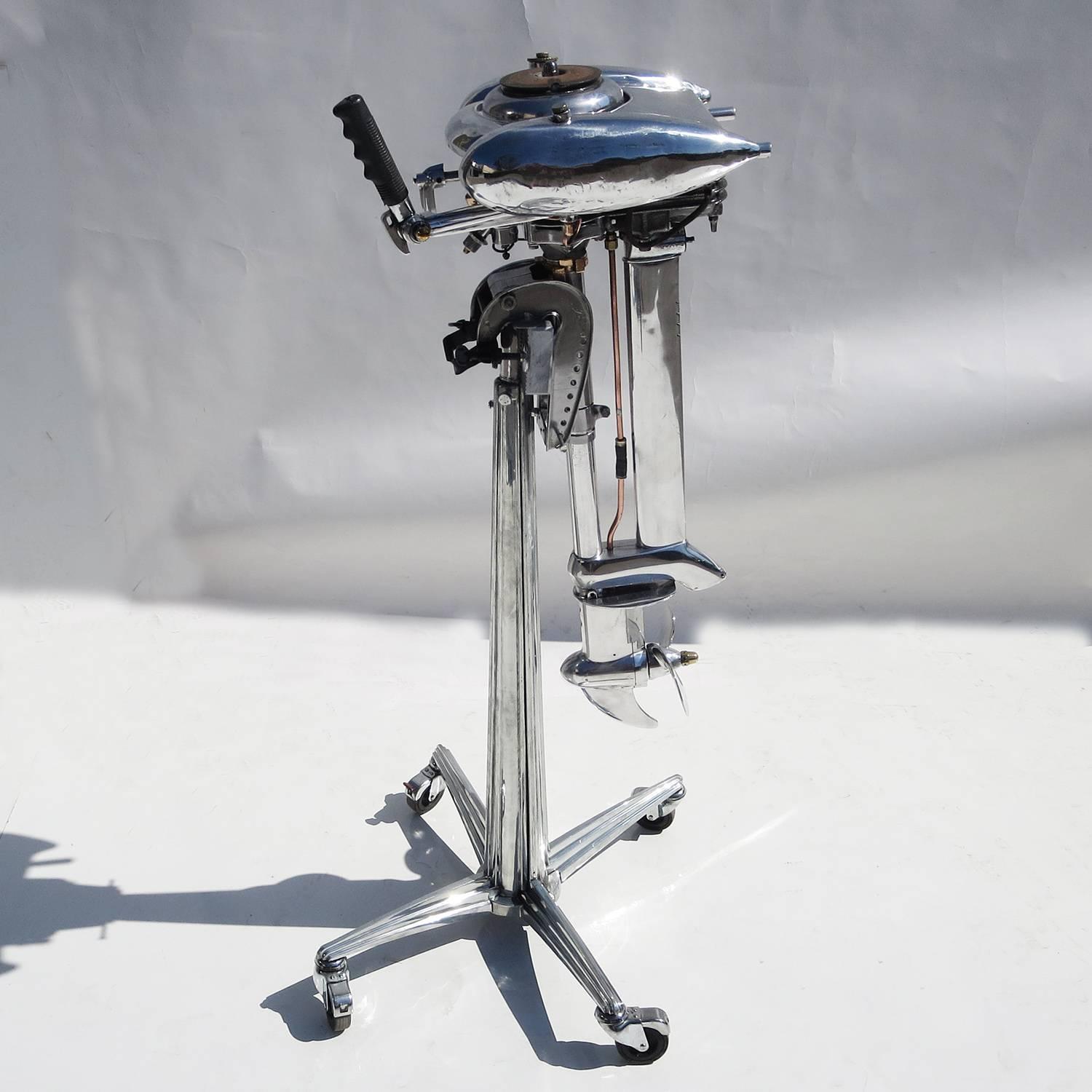American Waterwitch Art Deco Streamlined Outboard Motor in Polished Condition
