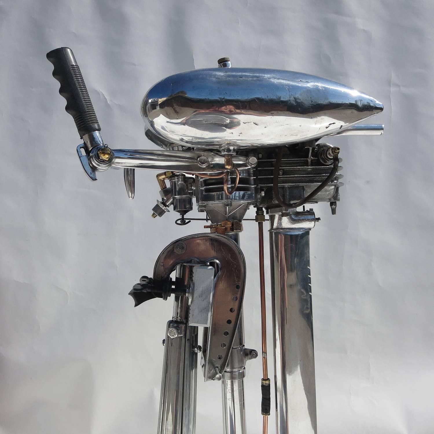 Aluminum Waterwitch Art Deco Streamlined Outboard Motor in Polished Condition