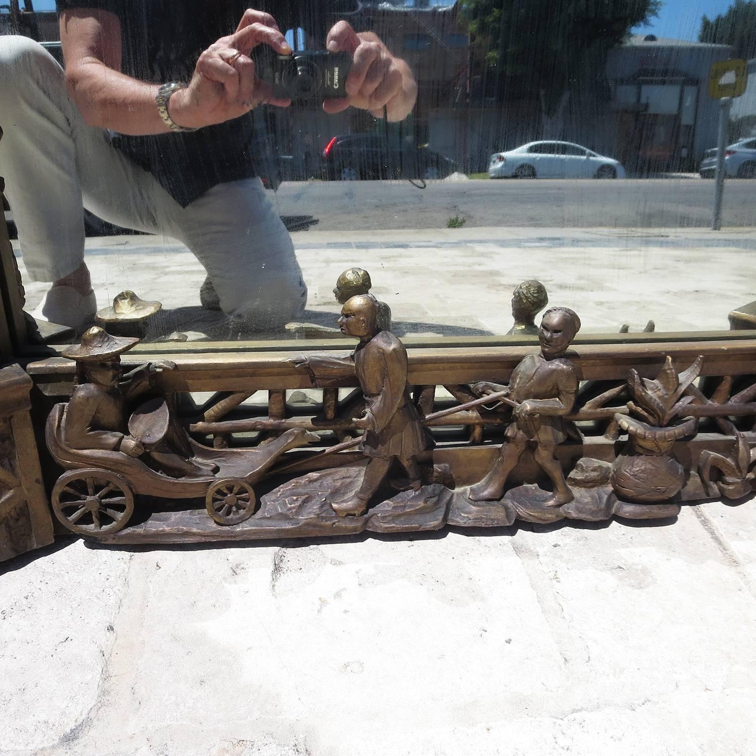 Unknown Finely Carved Chinoiserie Pagoda Wall Mirror with Dragons
