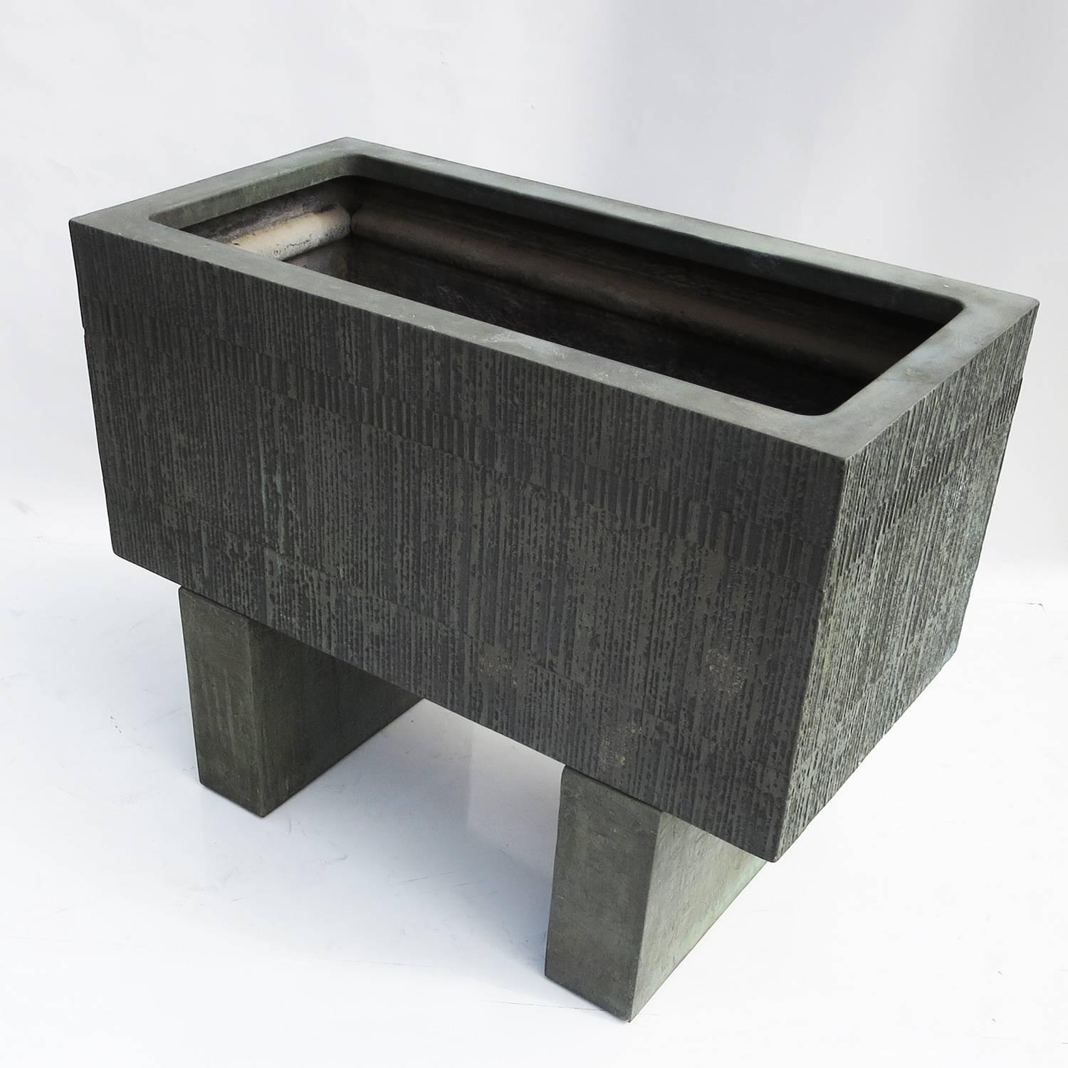 Mid-Century Modern Forms and Surfaces Bronzed Fiberglass Planter with Optional Pedestal Legs