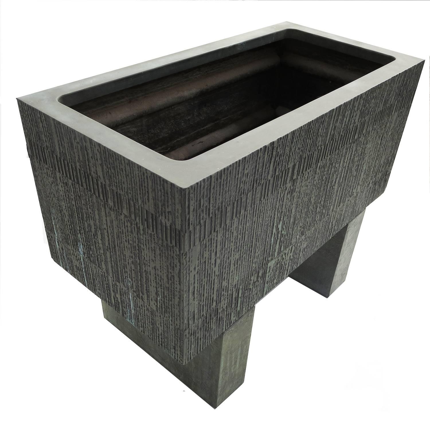 Molded Forms and Surfaces Bronzed Fiberglass Planter with Optional Pedestal Legs