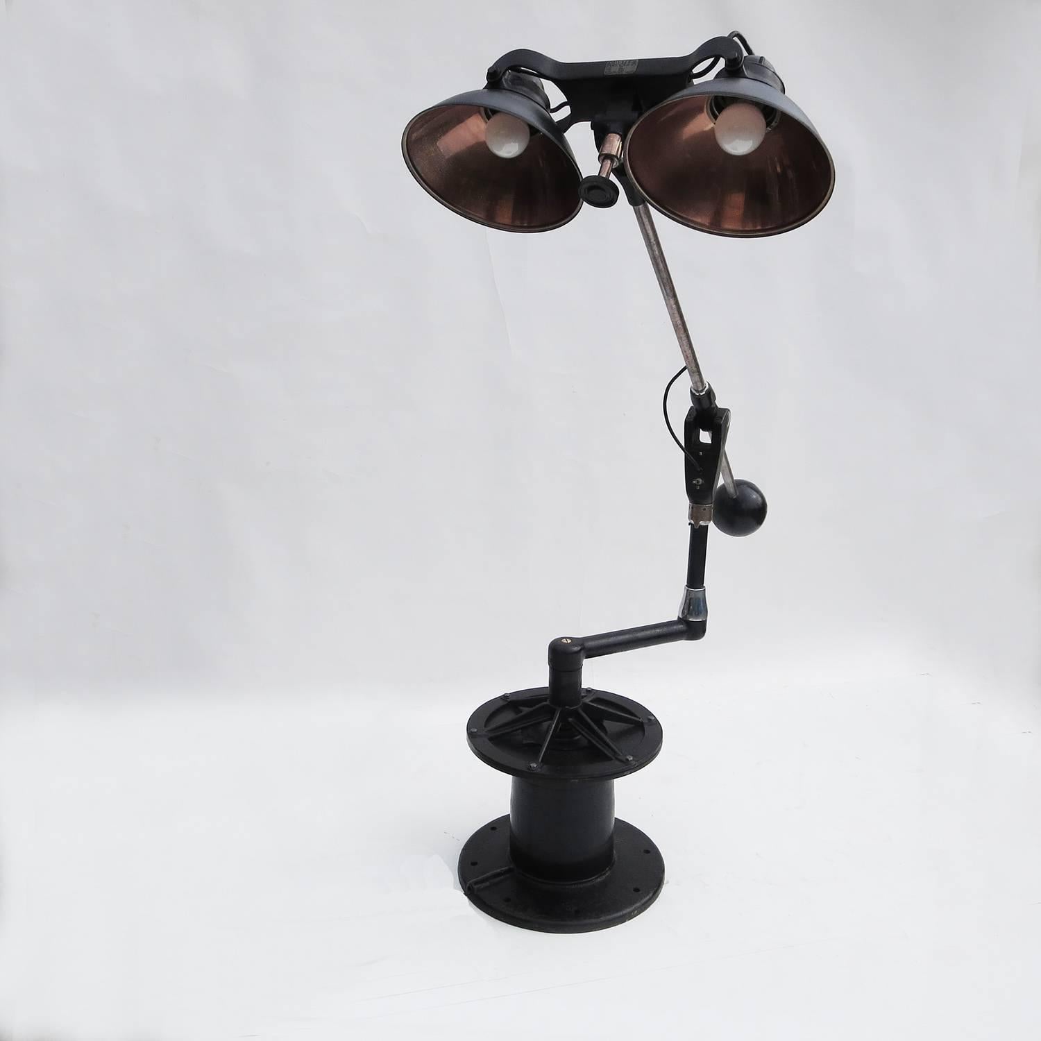 Wilmot Castle Co. of Rochester, New York primarily made surgical lamps for hospitals in the 1930s to the 1950s. We have had a few examples over the years, but never one quite as impressive as this model. The Dual lamp is balanced by a counter weight