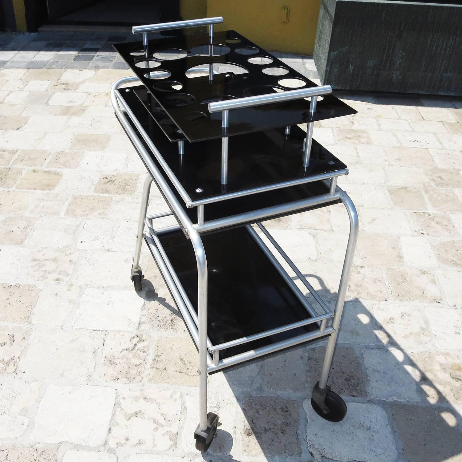 Brushed Deco DC3 Aero Art Cocktail Trolley Cart with Rare Serving Tray