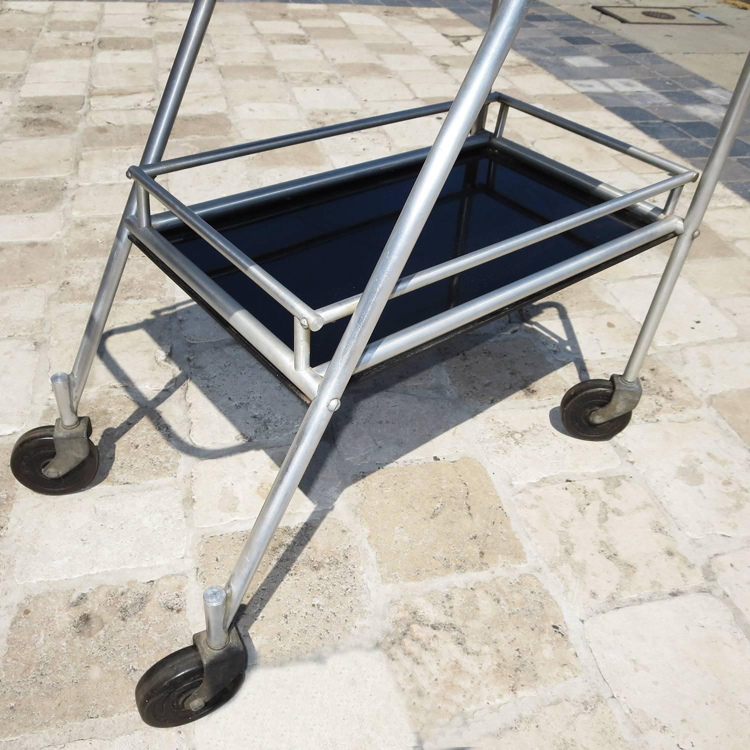 Deco DC3 Aero Art Cocktail Trolley Cart with Rare Serving Tray In Excellent Condition In North Hollywood, CA