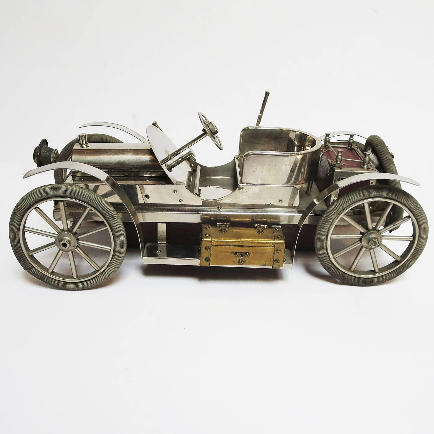 American Detailed Automobile Handmade Folk Art, 1910, Car Model in Nickel Silver
