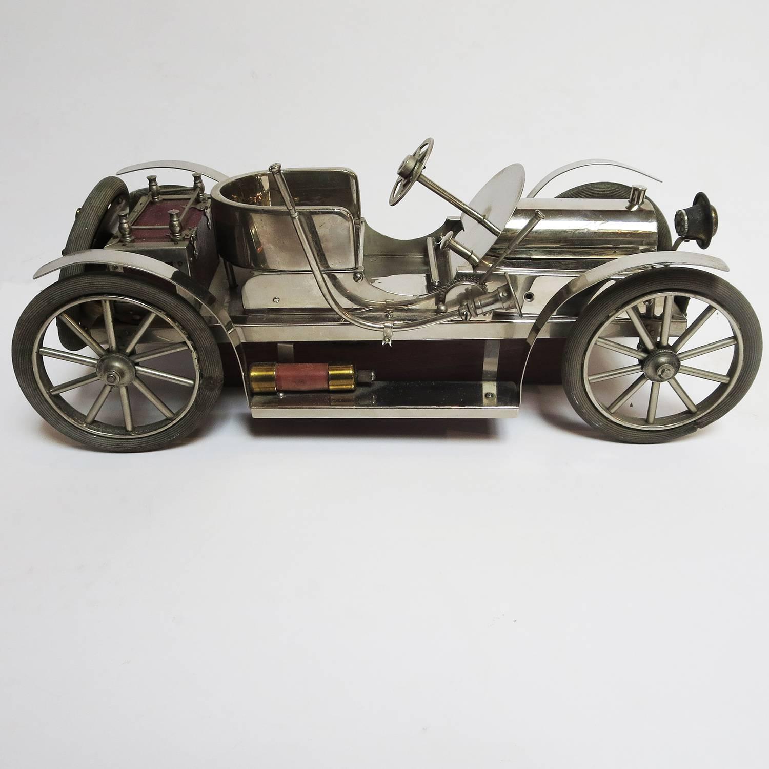 Plated Detailed Automobile Handmade Folk Art, 1910, Car Model in Nickel Silver