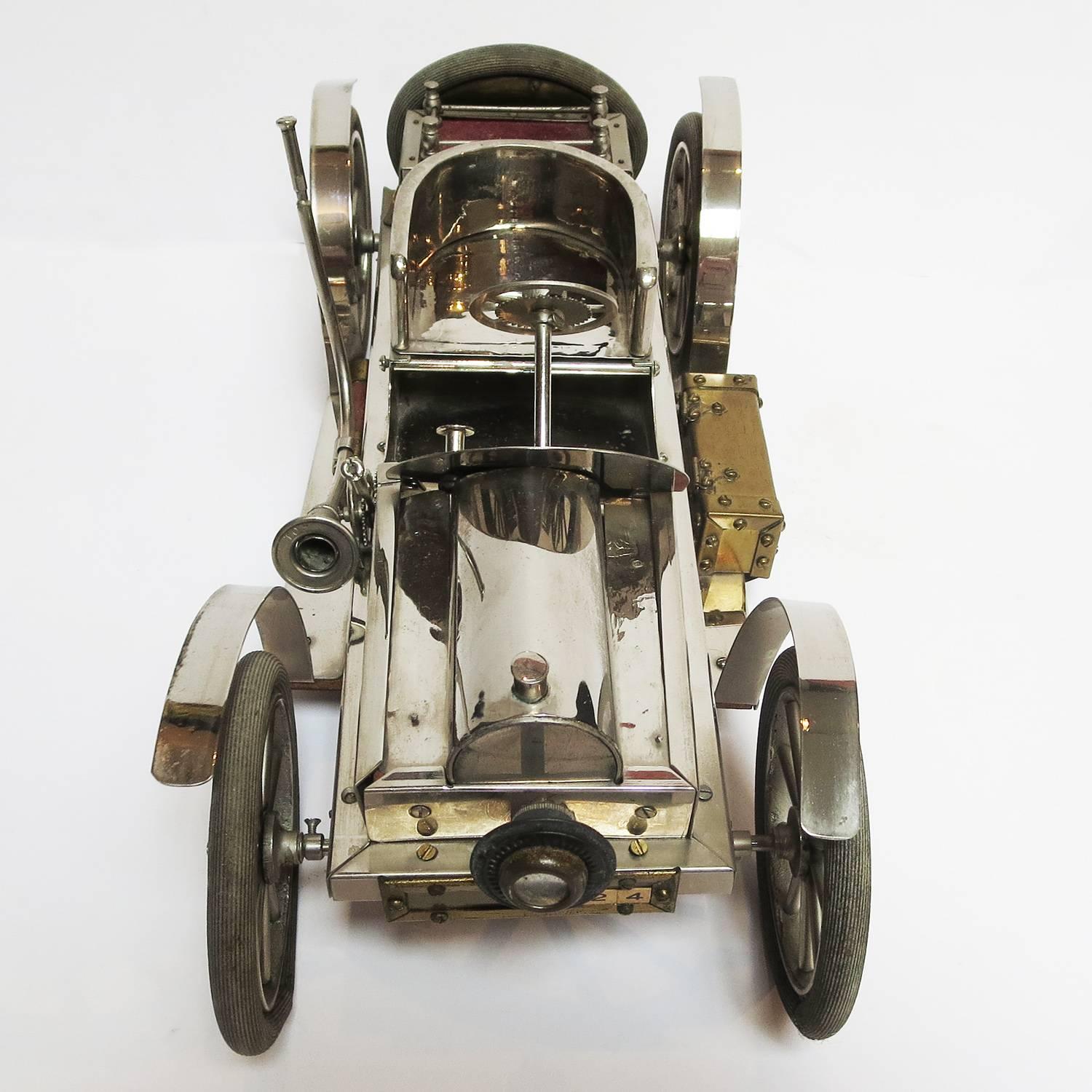 Metal Detailed Automobile Handmade Folk Art, 1910, Car Model in Nickel Silver