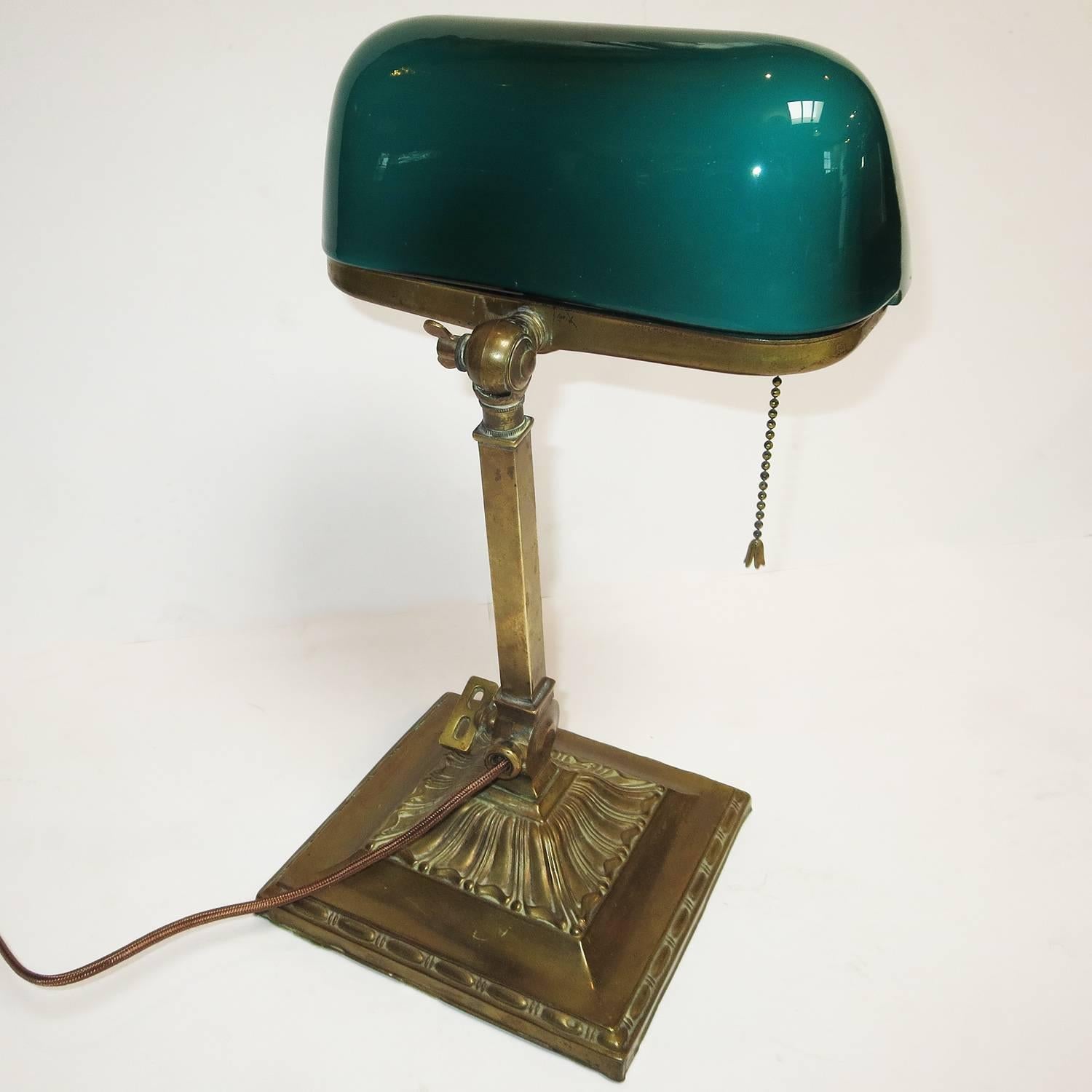 Cast Early Emeralite Single Shade Desk or Library Lamp