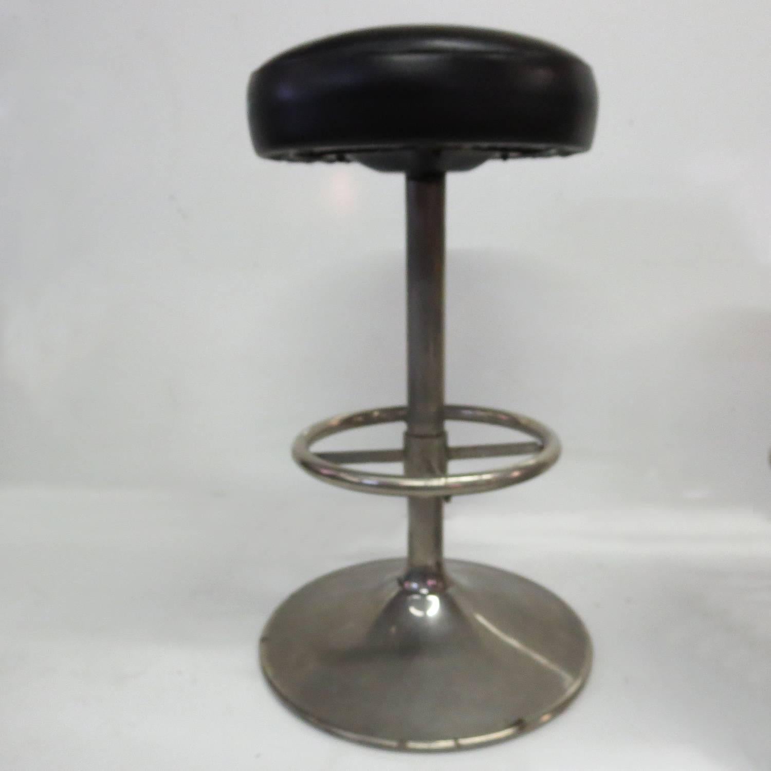 Plated Industrial 1930s Bar Stools in Nickel Finish