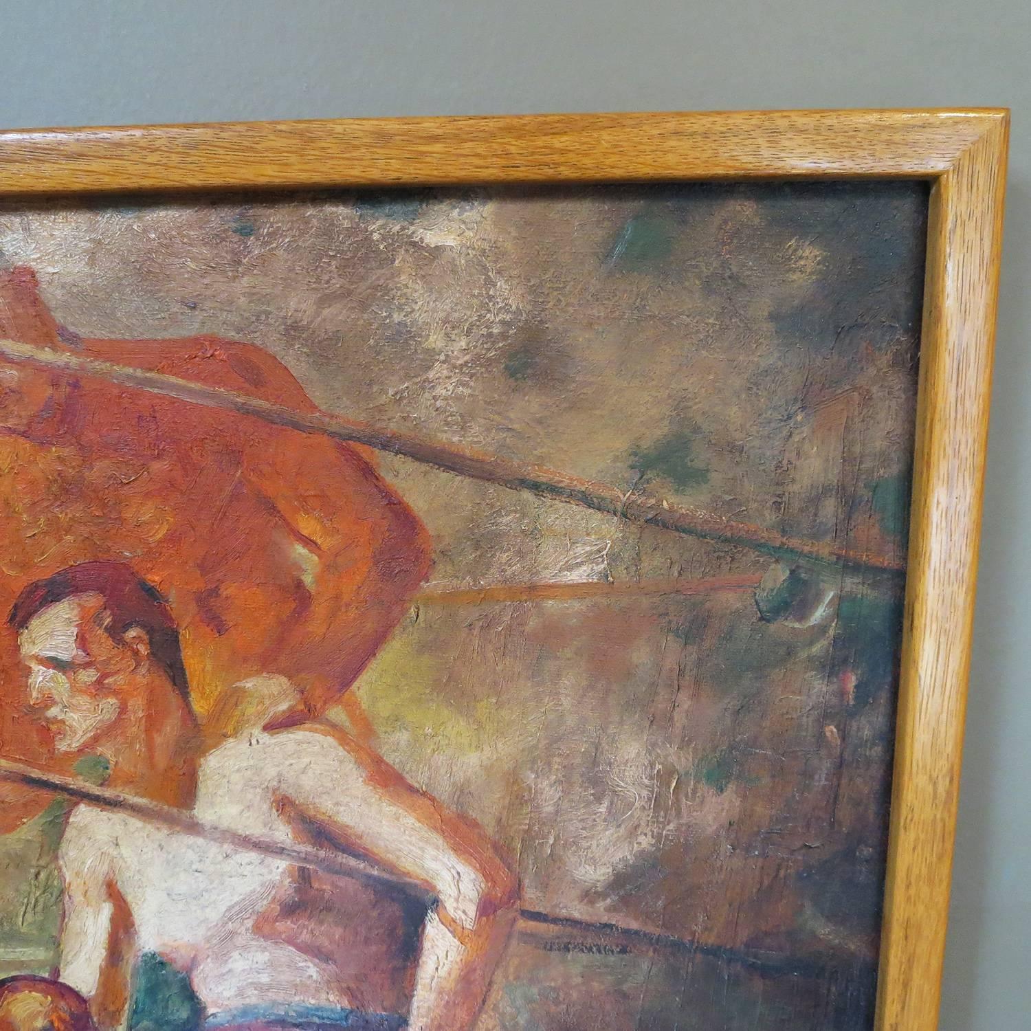 Mid-20th Century 1930s WPA Style Art Deco Boxing Oil Painting