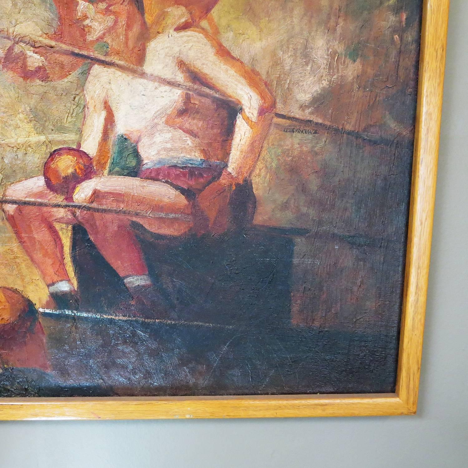 1930s WPA Style Art Deco Boxing Oil Painting 1