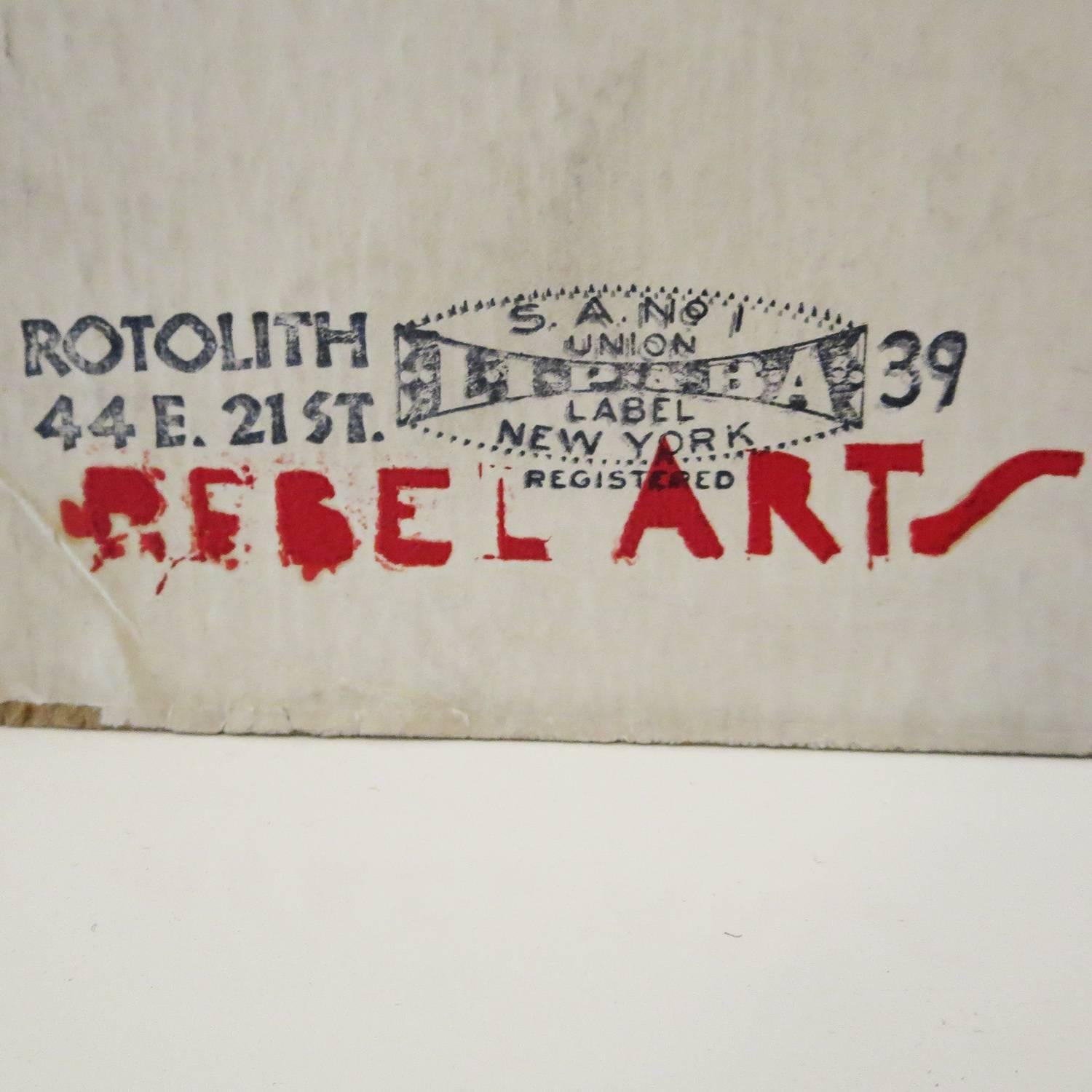 Founded in New York City in 1934, the Rebel Arts Group was led by Socialist Party officer Samuel Friedman. The Greenwich Village group produced music, plays, and murals protesting the social ills of the day. They also created a small number of