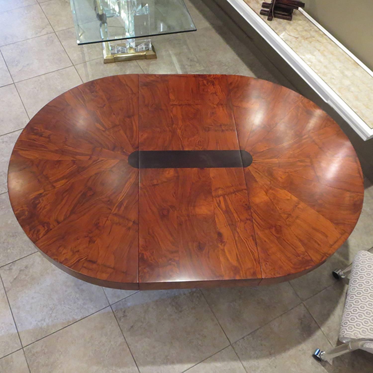 Paul Evans Dining Table, Cityscape Burled Wood and Stainless Steel In Excellent Condition In North Hollywood, CA
