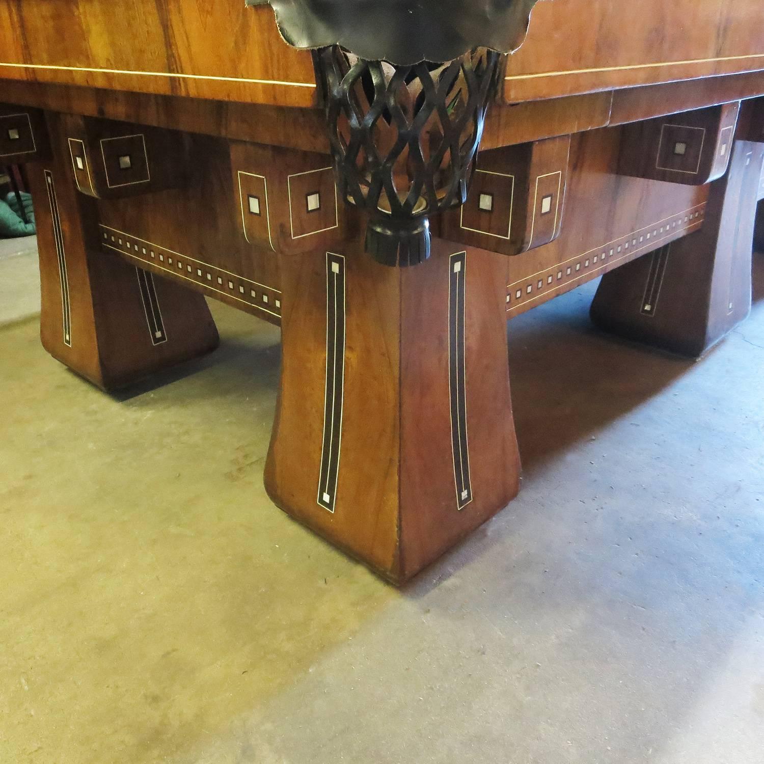 Arts and Crafts 1915 Brunswick Arcade Pool Table with Rare Six-Legged Base For Sale