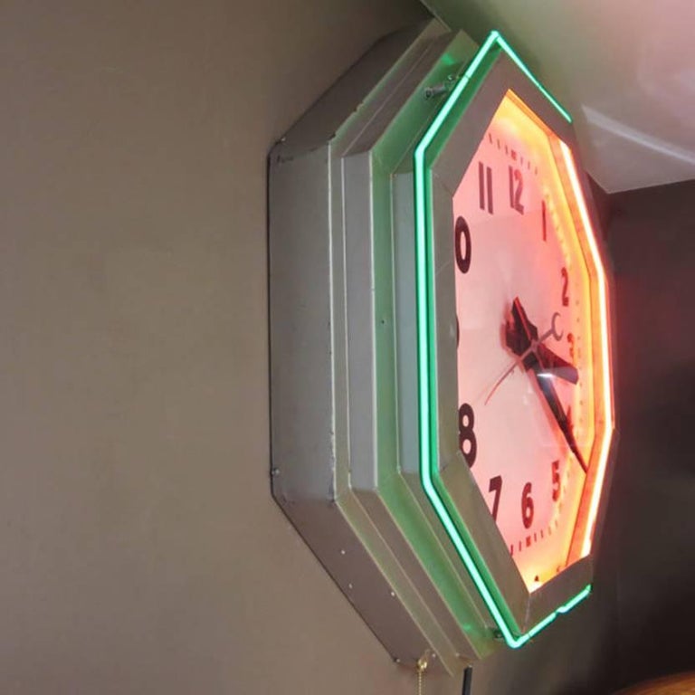 Large Octagon Deco Neon Clock, 1930s at 1stDibs