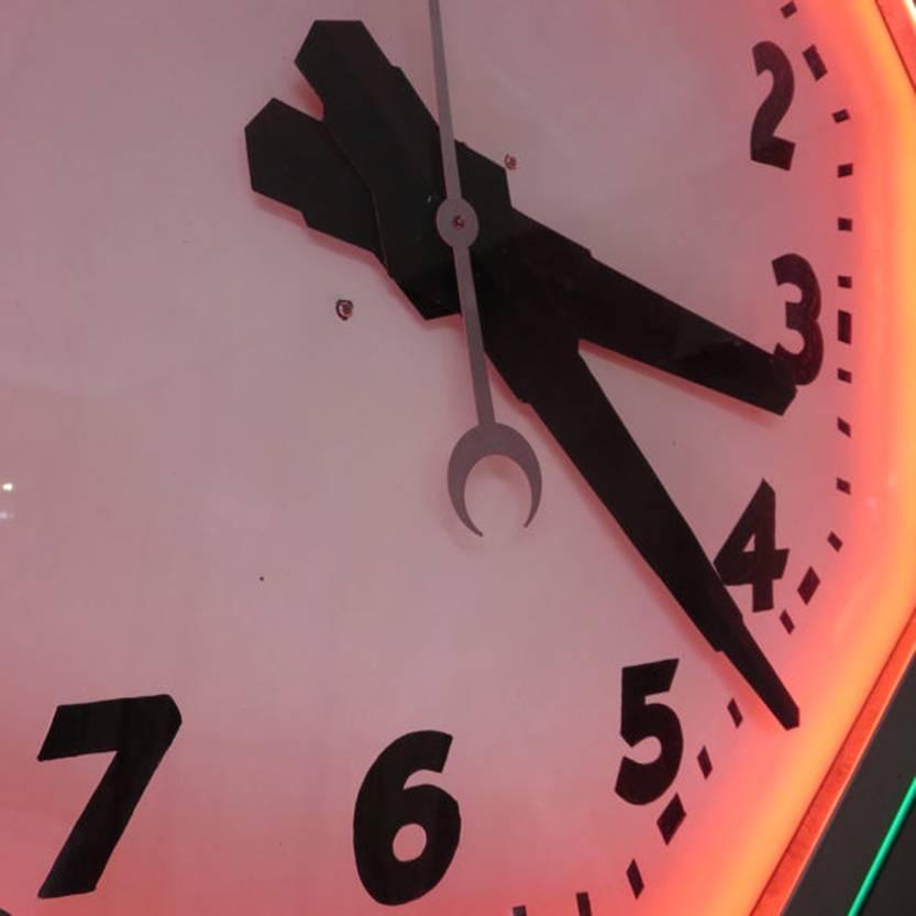 American Large Octagon Deco Neon Clock, 1930s