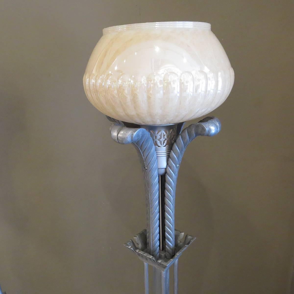 Art Deco Torchere Floor Lamps in Cast Aluminum In Excellent Condition In North Hollywood, CA