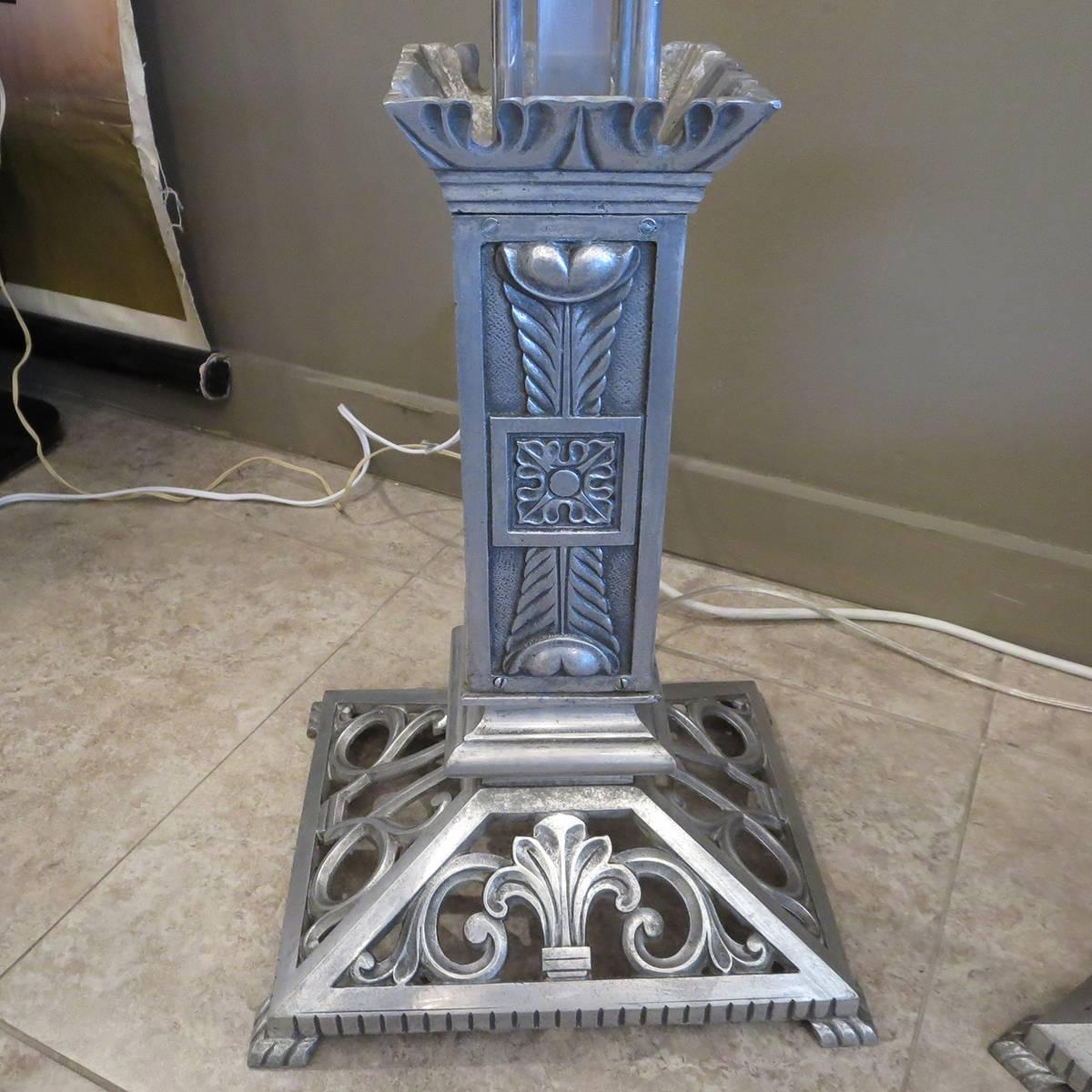 Art Deco Torchere Floor Lamps in Cast Aluminum 2