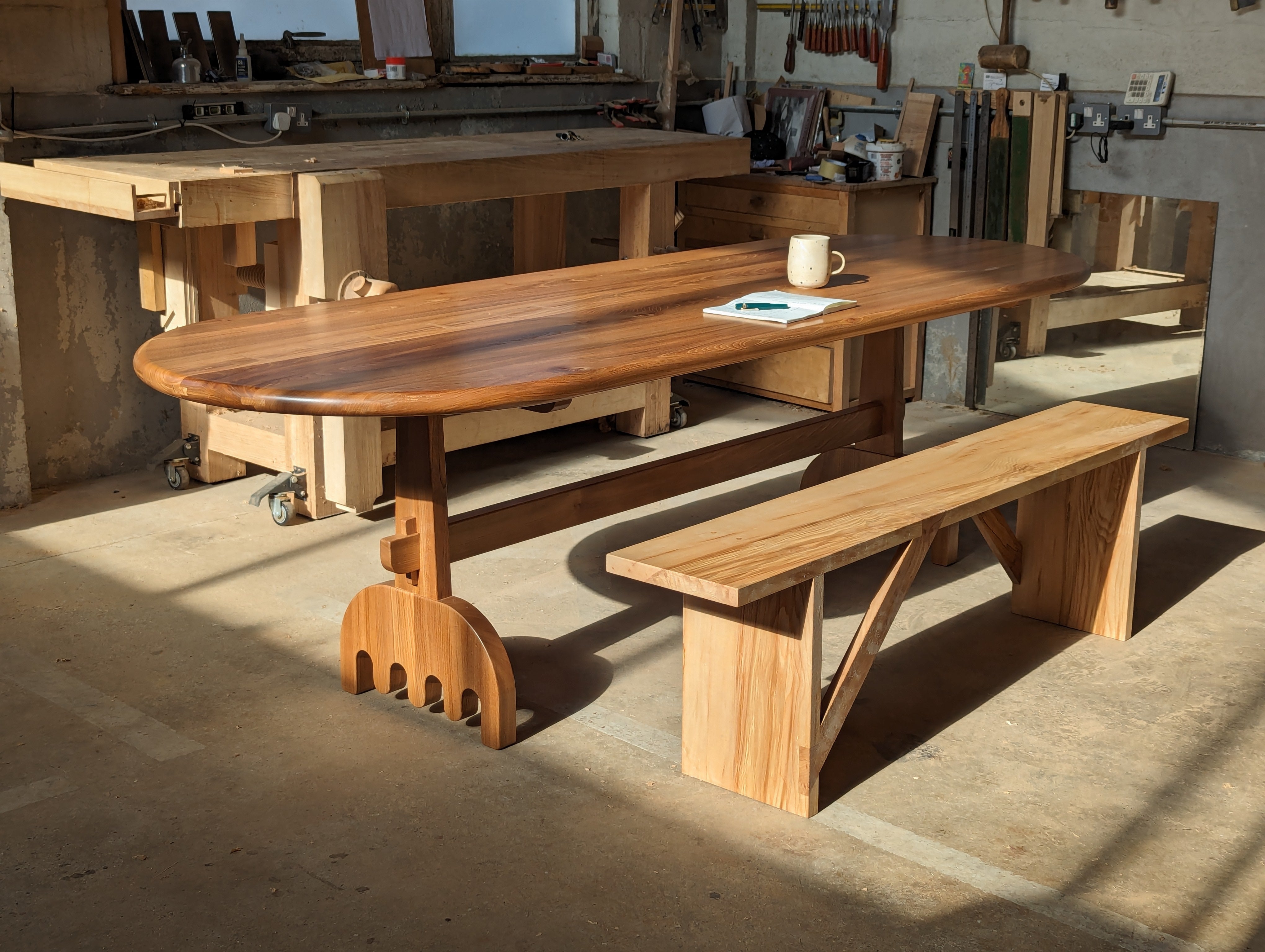 Large Refectory Dining Table in Elm, Designed and Handmade by Loose Fit, UK For Sale