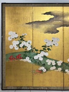 Rinpa Style Chrysanthemum Blossom Screen Late Edo Period