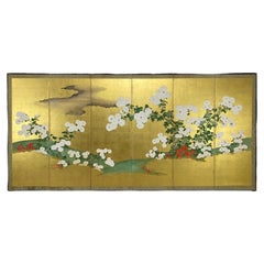 Rinpa Style Chrysanthemum Blossom Screen Late Edo Period