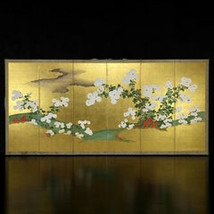 Rinpa Style Chrysanthemum Blossom Screen Late Edo Period