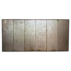 Japanese Six-Panel Folding Screen with Aged Silver Leaf, Meiji Period