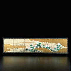 Japanese Six-Panel Folding Screen with Floral Landscape