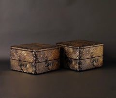 Pair of Japanese Wajima Lacquer Jubako with Gold Maki-e Chrysanthemums